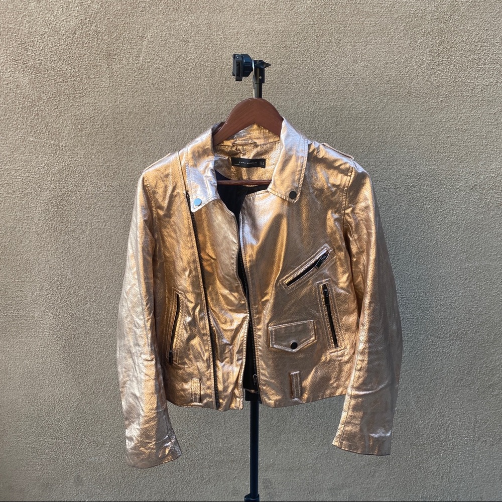 Metallic pink faux leather jacket